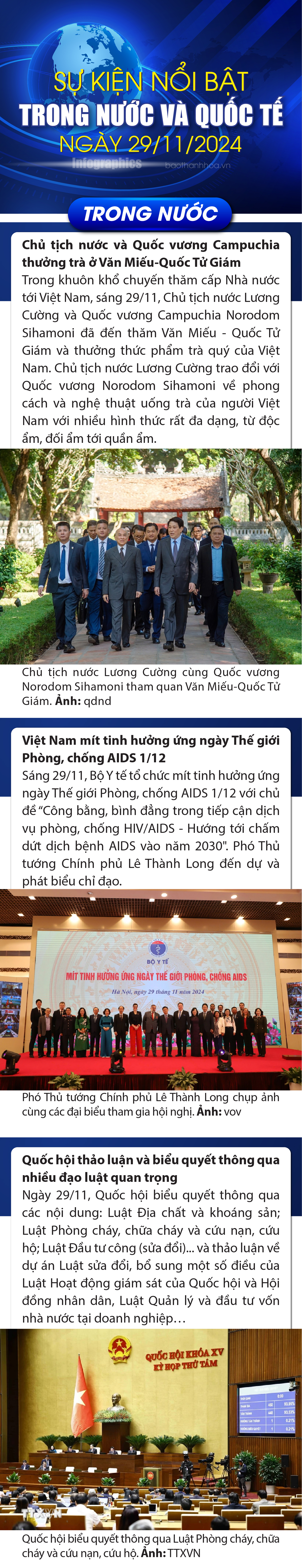 Sự kiện nổi bật trong nước, quốc tế ngày 29/11