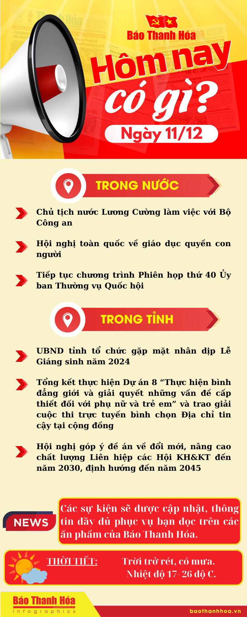 Hôm nay có gì? - Sự kiện nổi bật ngày 11/12/2024