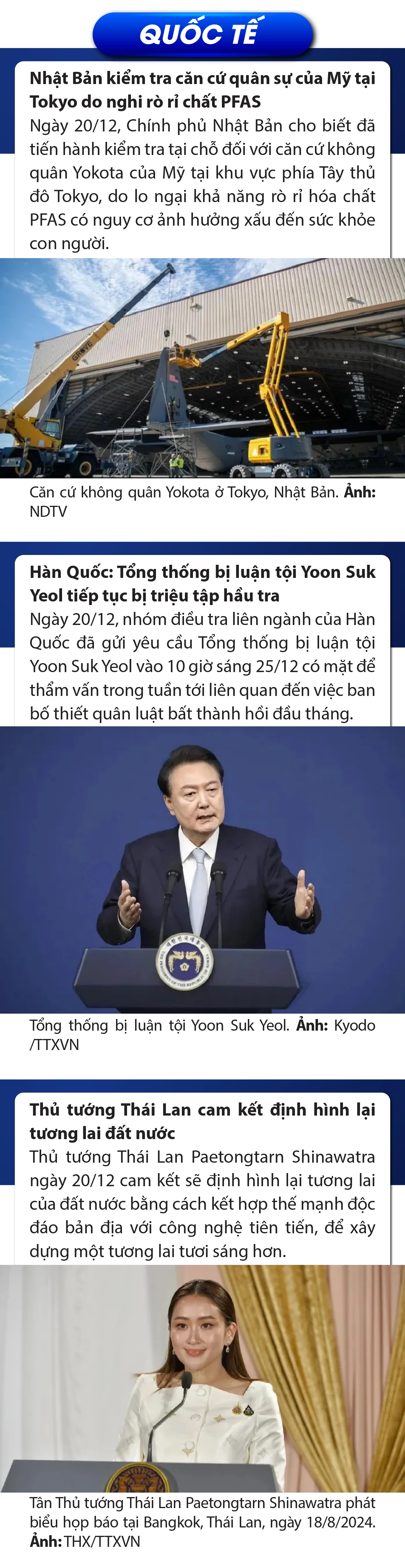 Sự kiện nổi bật trong nước, quốc tế ngày 20/12