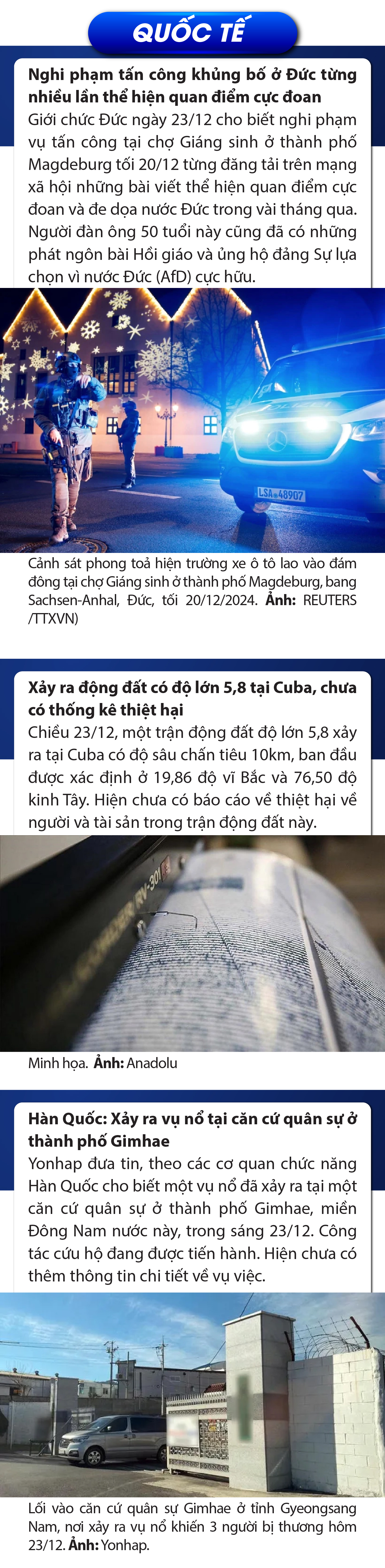 Sự kiện nổi bật trong nước, quốc tế ngày 23/12