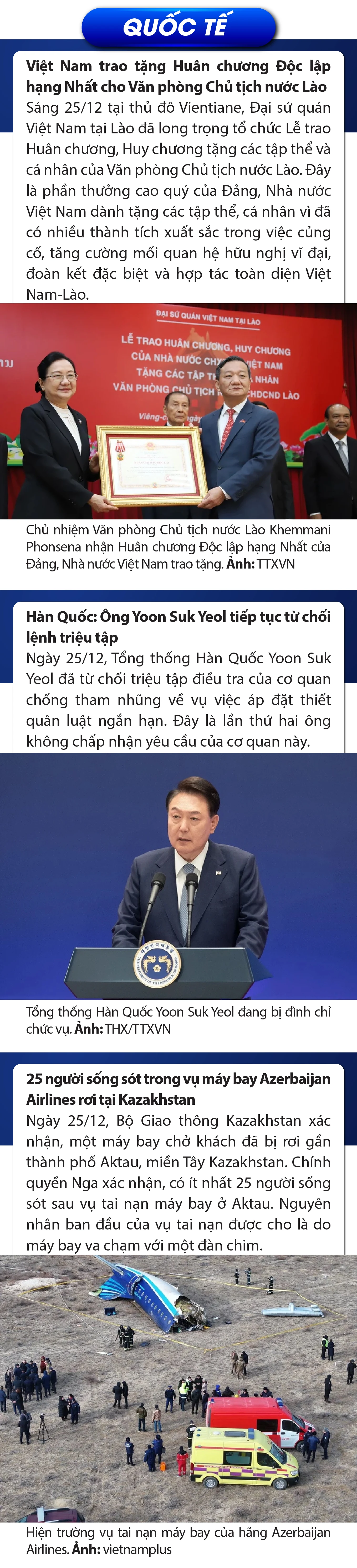 Sự kiện nổi bật trong nước, quốc tế ngày 25/12