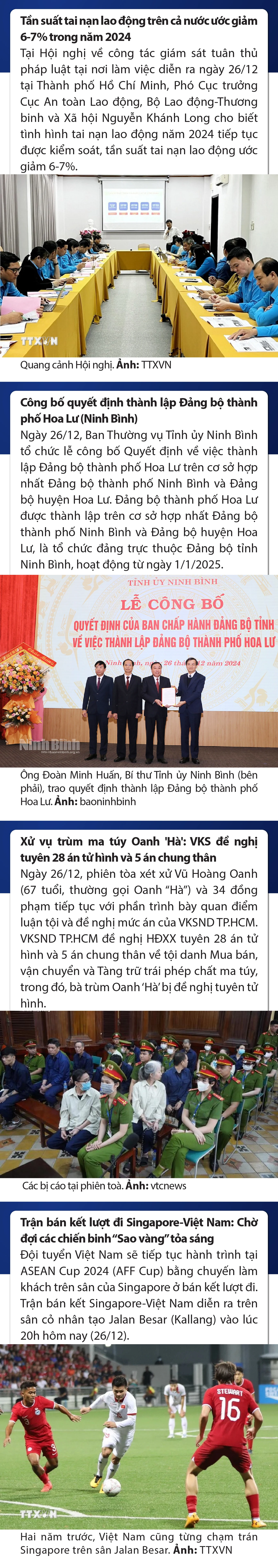 Sự kiện nổi bật trong nước, quốc tế ngày 26/12