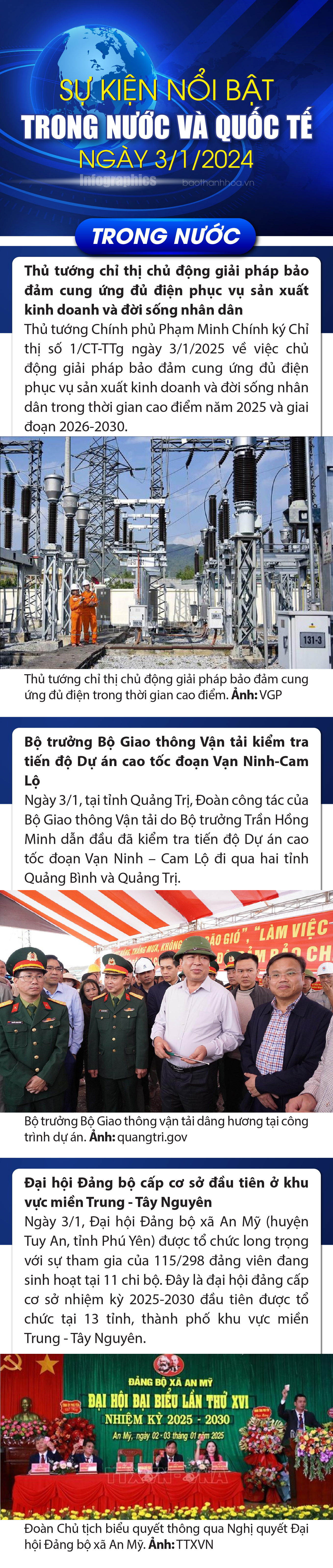 Sự kiện nổi bật trong nước, quốc tế ngày 3/1