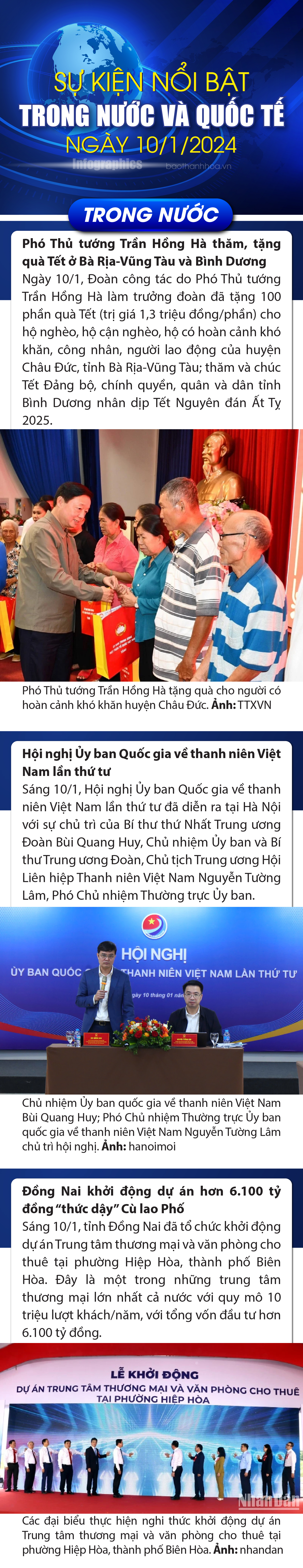 Sự kiện nổi bật trong nước, quốc tế ngày 10/1/2025