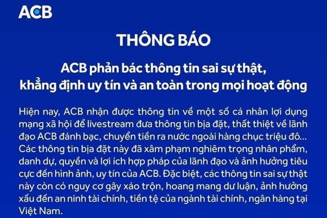 Bộ Công an trả lời vụ lãnh đạo ngân hàng ACB bị tung tin đánh bạc, chuyển tiền ra nước ngoài