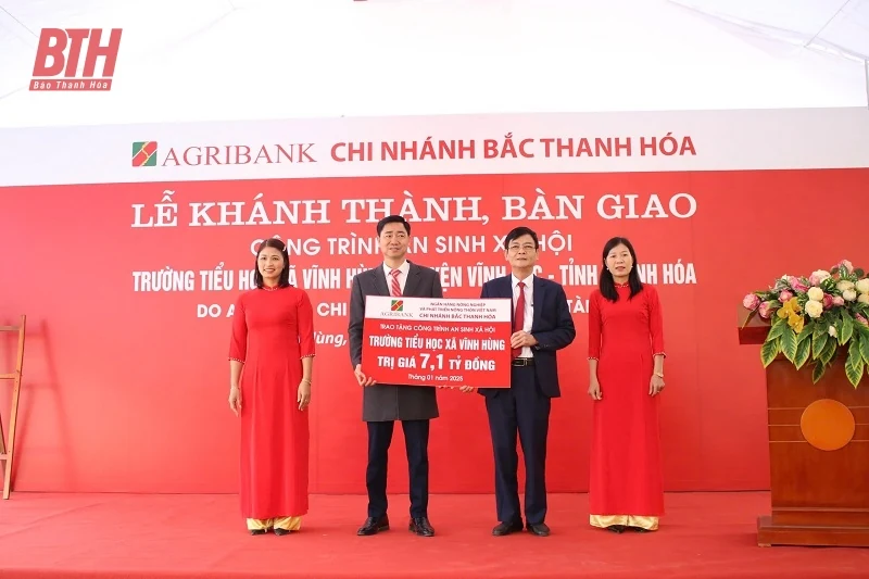 Agribank Bắc Thanh Hóa tài trợ hơn 7,1 tỷ đồng xây dựng Trường Tiểu học xã Vĩnh Hùng