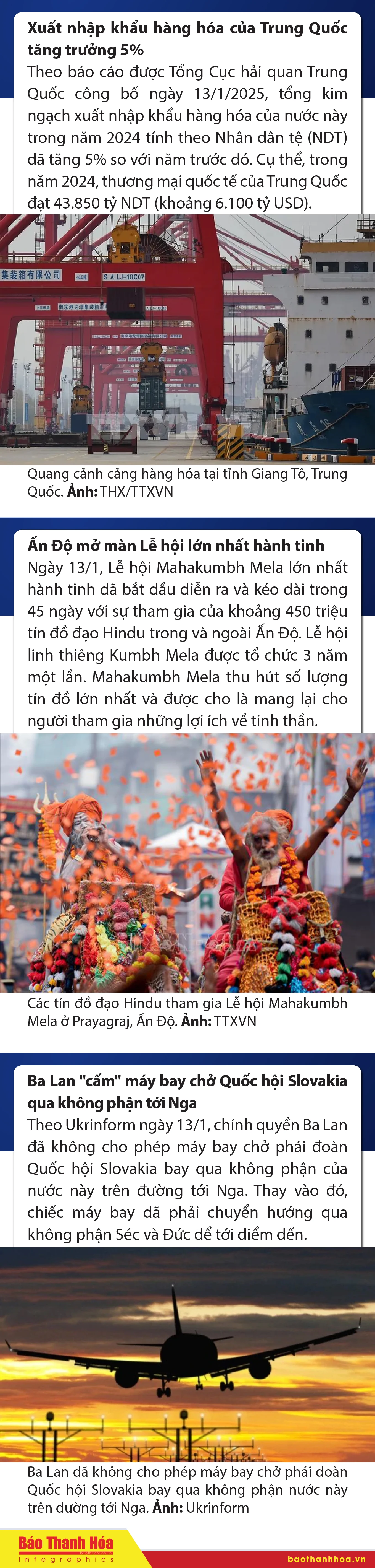 Sự kiện nổi bật trong nước, quốc tế ngày 13/1/2025