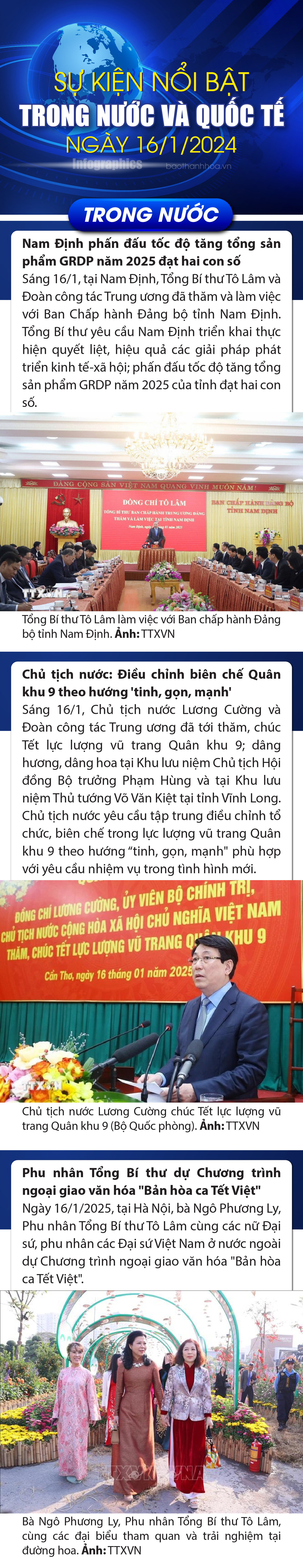 Sự kiện nổi bật trong nước, quốc tế ngày 16/1