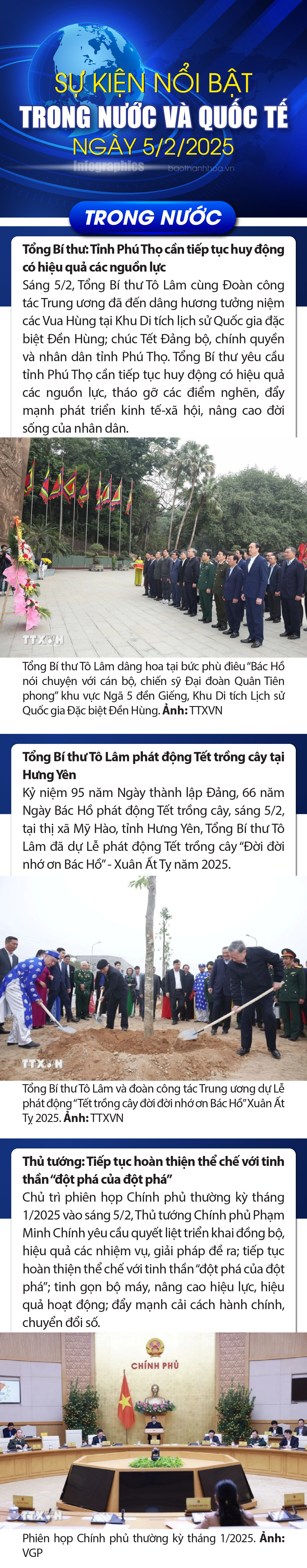 Sự kiện nổi bật trong nước, quốc tế ngày 5/2/2025