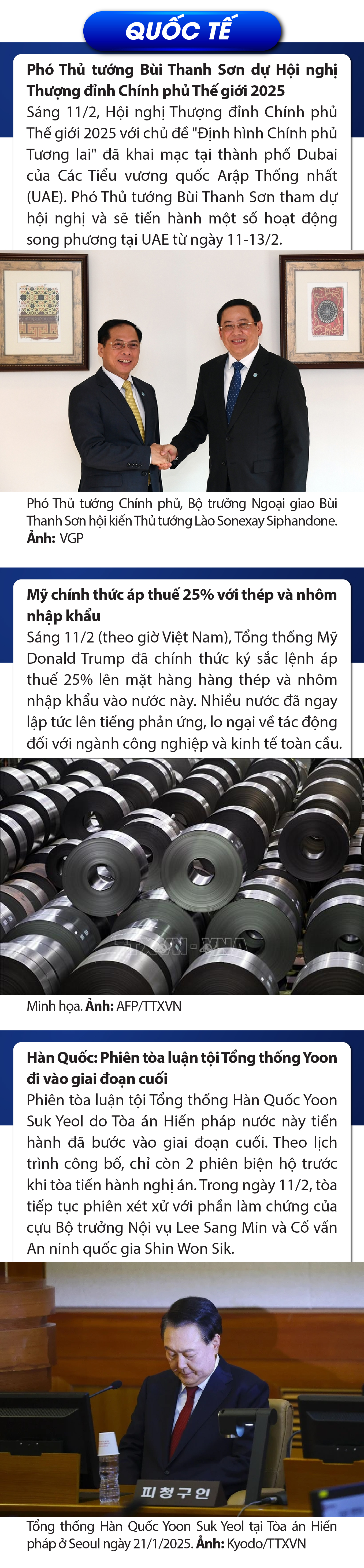 Sự kiện nổi bật trong nước, quốc tế ngày 11/2/2025