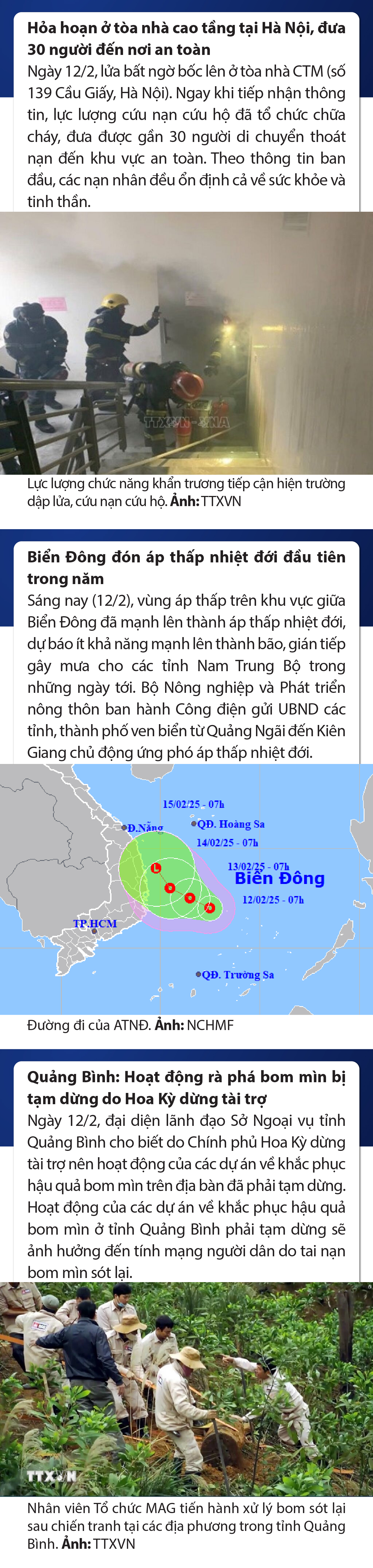 Sự kiện nổi bật trong nước, quốc tế ngày 12/2/2025