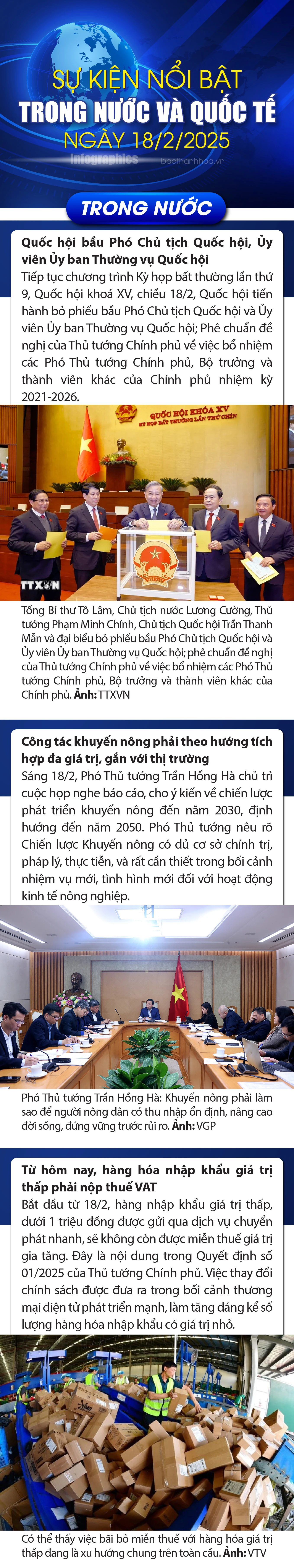 Sự kiện nổi bật trong nước, quốc tế ngày 18/2/2025