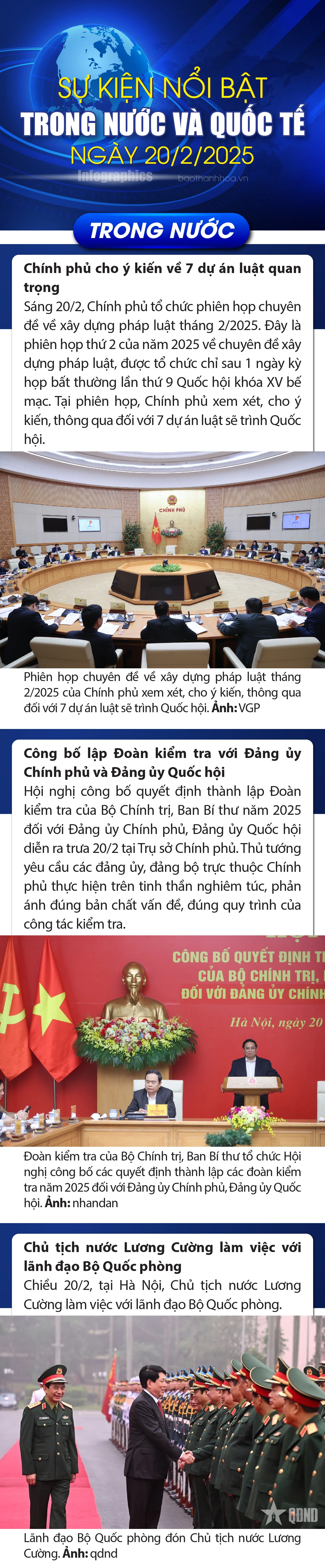 Sự kiện nổi bật trong nước, quốc tế ngày 20/2/2025