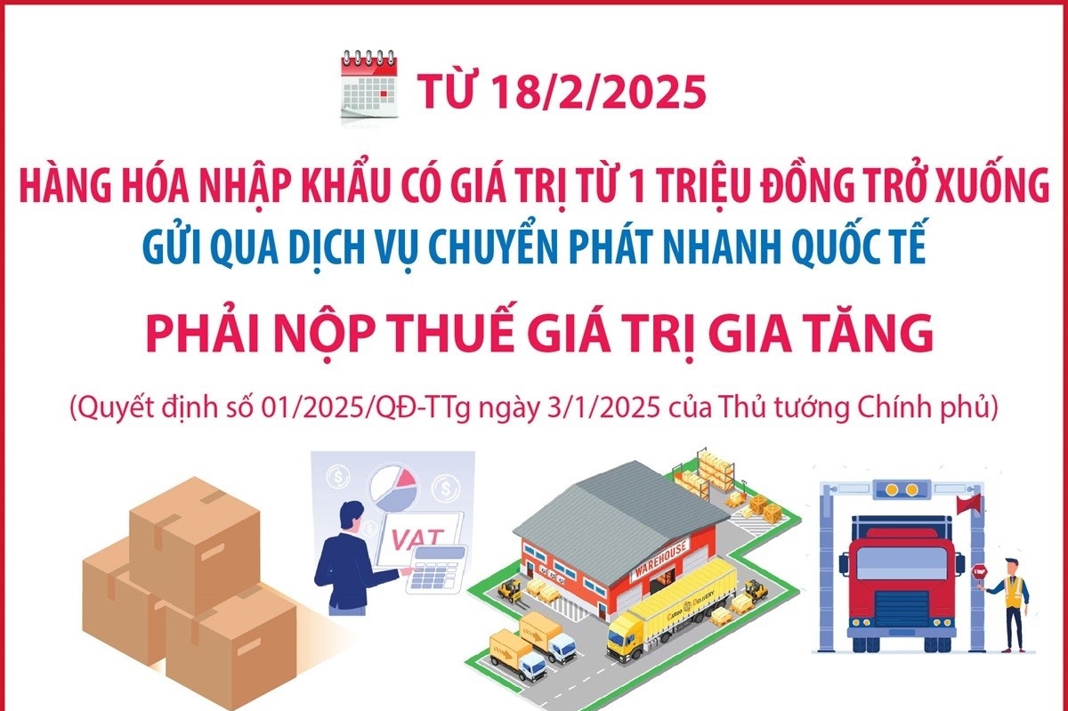 Hàng hóa nhập khẩu dưới 1 triệu đồng phải nộp thuế giá trị gia tăng từ 18/2