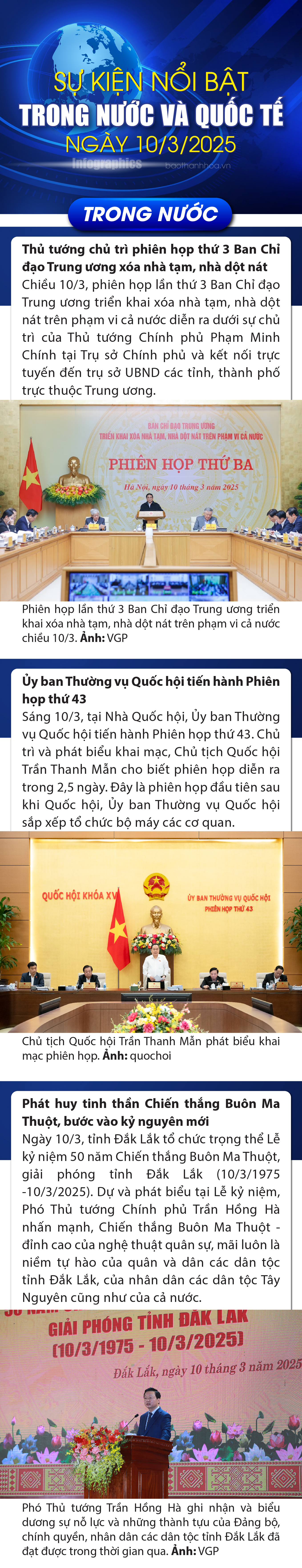 Sự kiện nổi bật trong nước, quốc tế ngày 10/3/2025