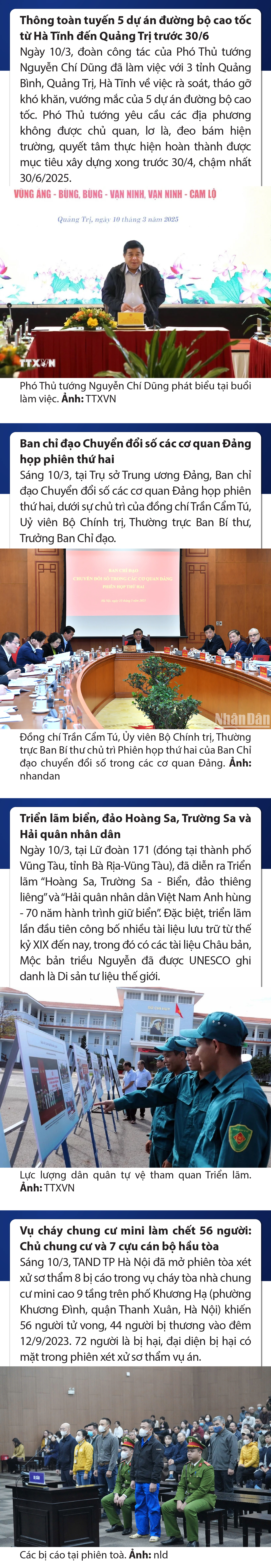 Sự kiện nổi bật trong nước, quốc tế ngày 10/3/2025