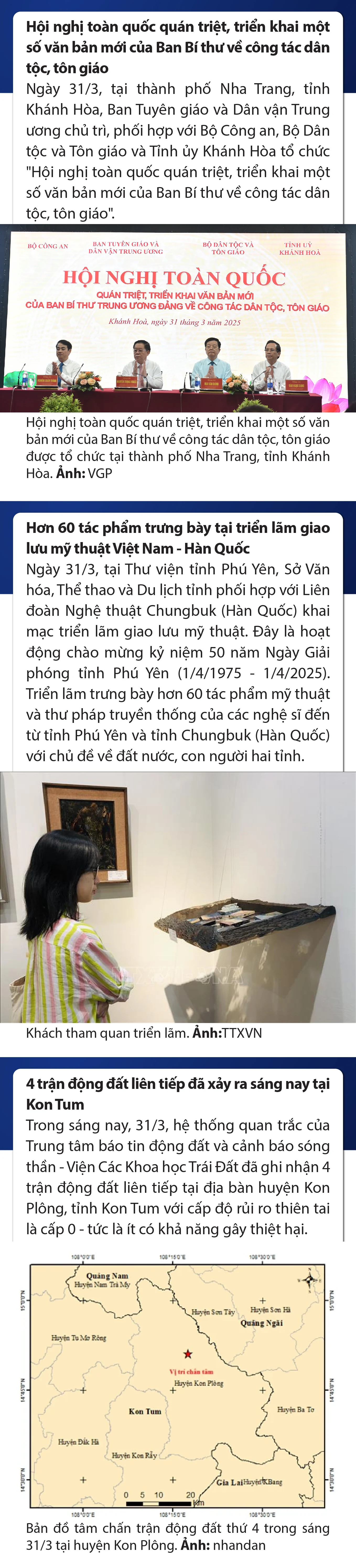 Sự kiện nổi bật trong nước, quốc tế ngày 31/3/2025