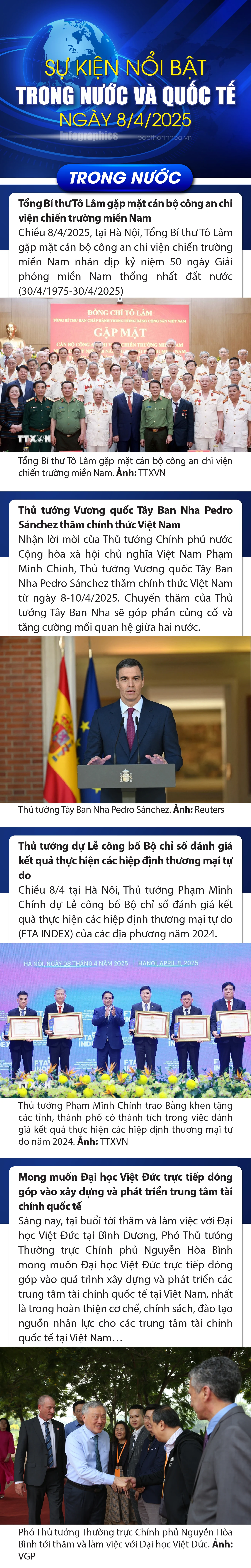 Sự kiện nổi bật trong nước, quốc tế ngày 8/4/2025