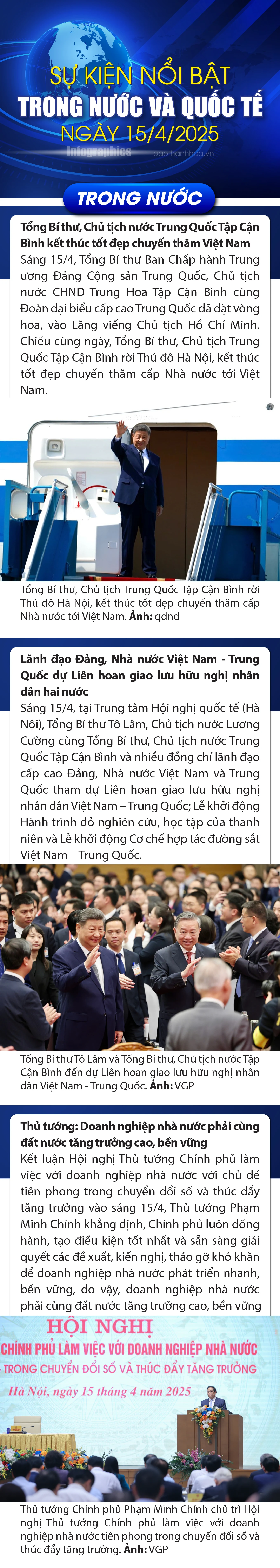Sự kiện nổi bật trong nước, quốc tế ngày 15/4/2025