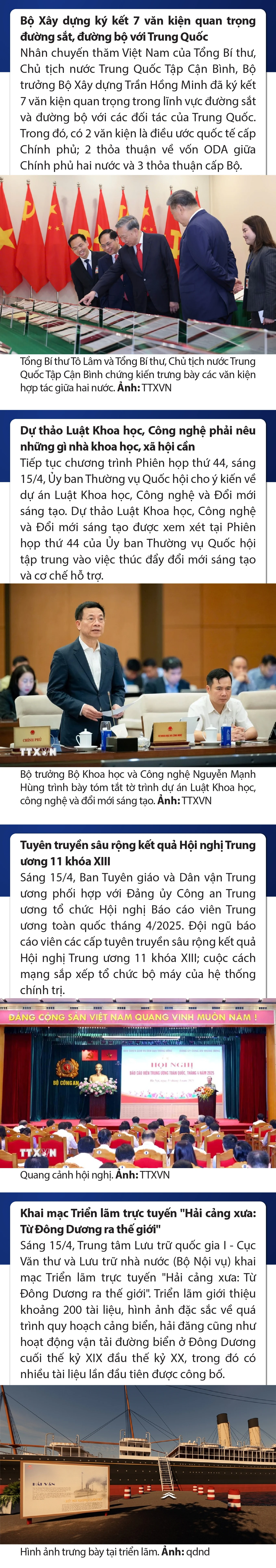 Sự kiện nổi bật trong nước, quốc tế ngày 15/4/2025