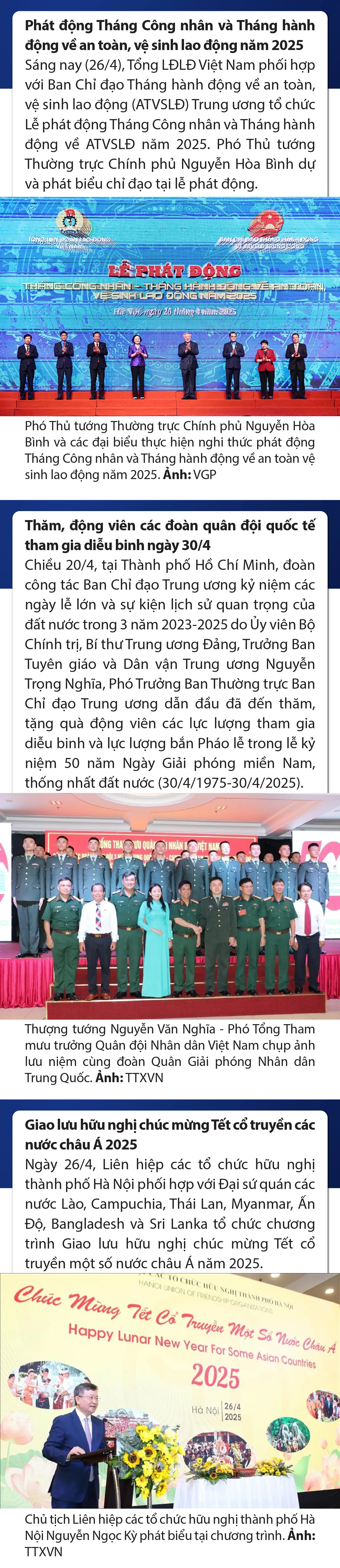 Sự kiện nổi bật trong nước, quốc tế ngày 26/4/2025
