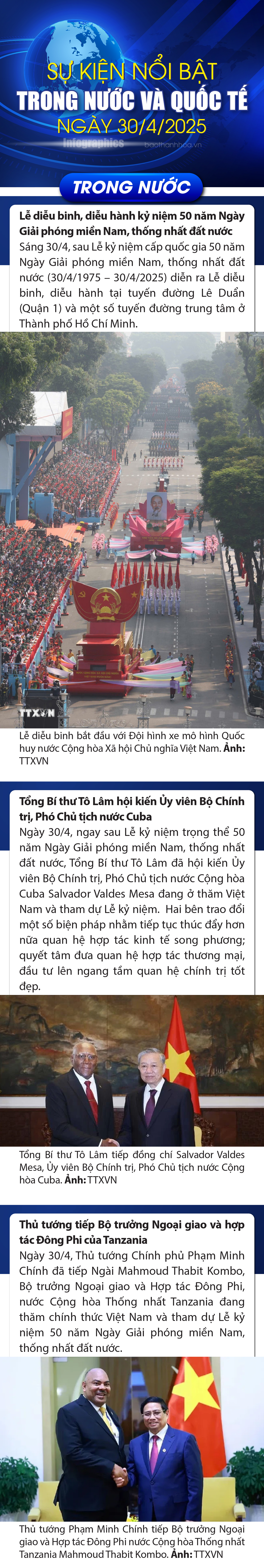 Sự kiện nổi bật trong nước, quốc tế ngày 30/4/2025