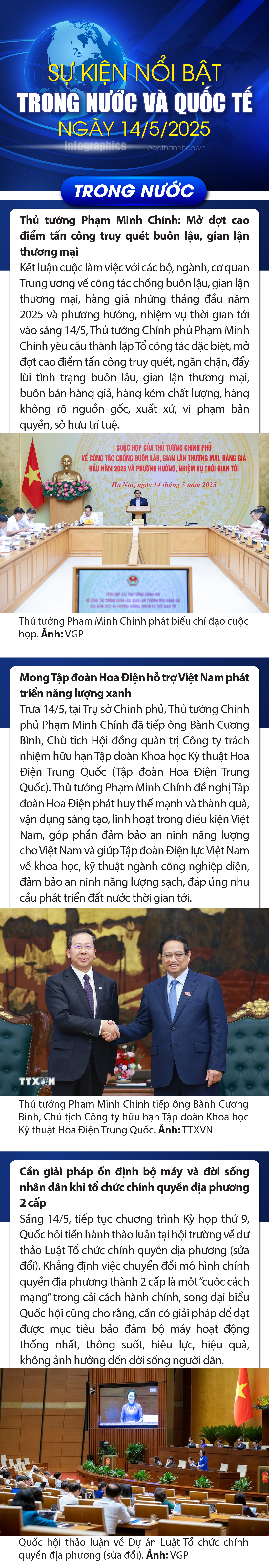 Sự kiện nổi bật trong nước, quốc tế ngày 14/5/2025