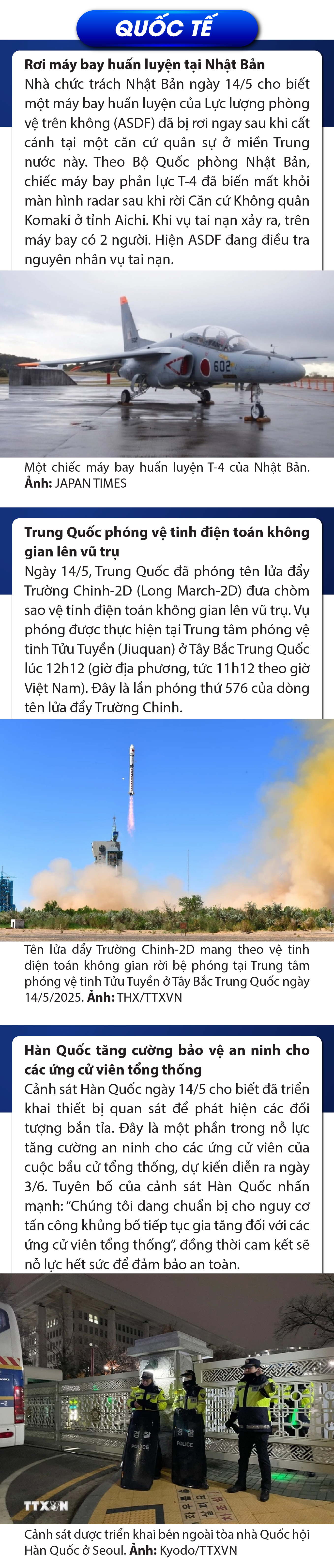 Sự kiện nổi bật trong nước, quốc tế ngày 14/5/2025