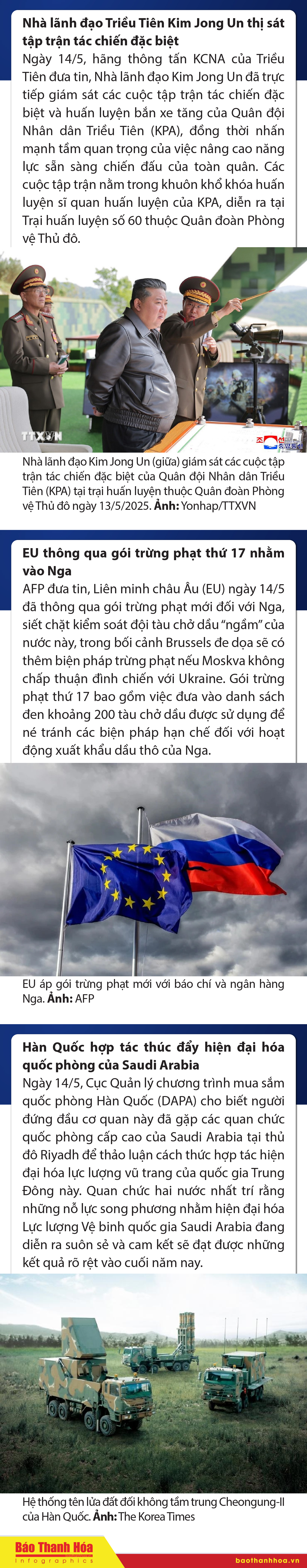 Sự kiện nổi bật trong nước, quốc tế ngày 14/5/2025