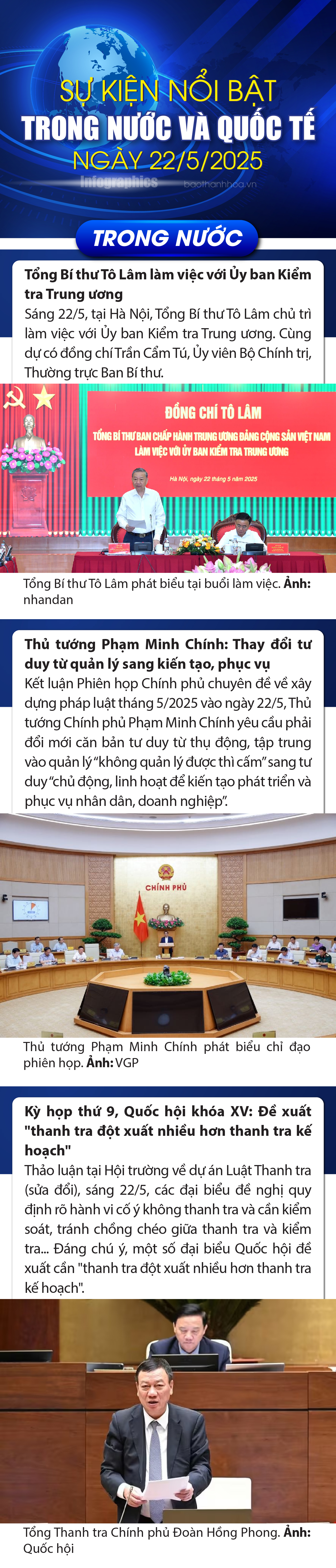 Sự kiện nổi bật trong nước, quốc tế ngày 22/5/2025