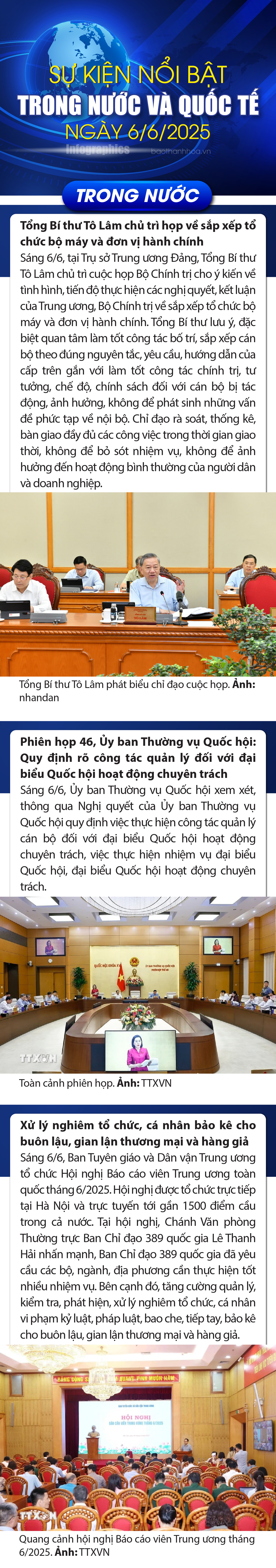 Sự kiện nổi bật trong nước, quốc tế ngày 6/6/2025