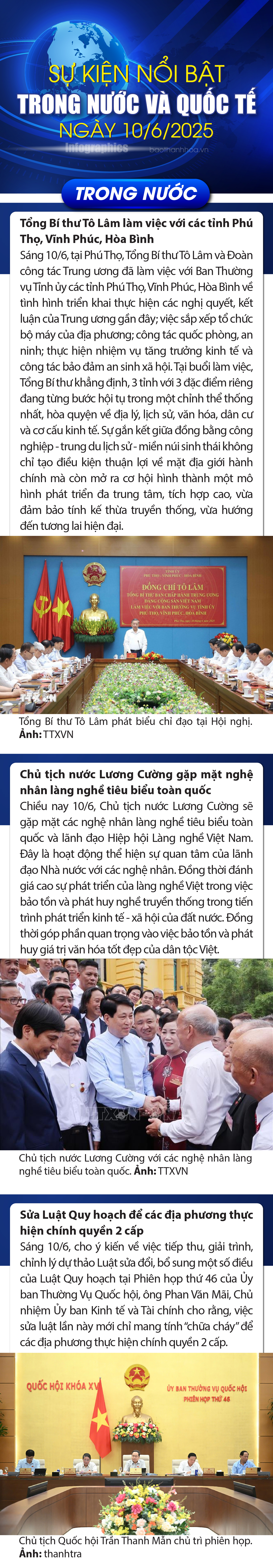 Sự kiện nổi bật trong nước, quốc tế ngày 10/6/2025