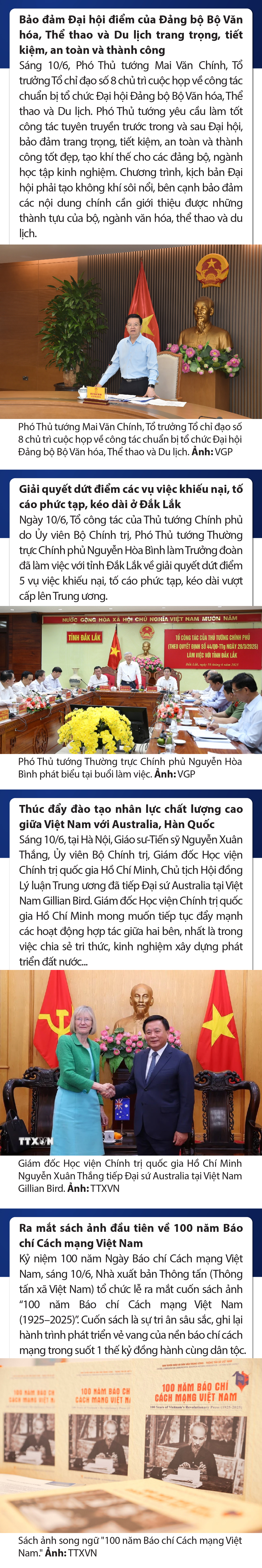 Sự kiện nổi bật trong nước, quốc tế ngày 10/6/2025