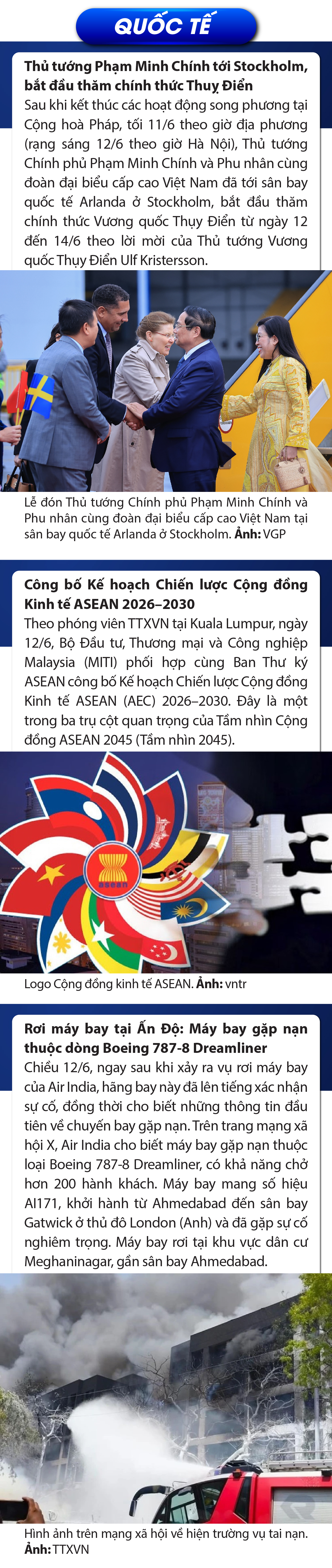 Sự kiện nổi bật trong nước, quốc tế ngày 12/6/2025