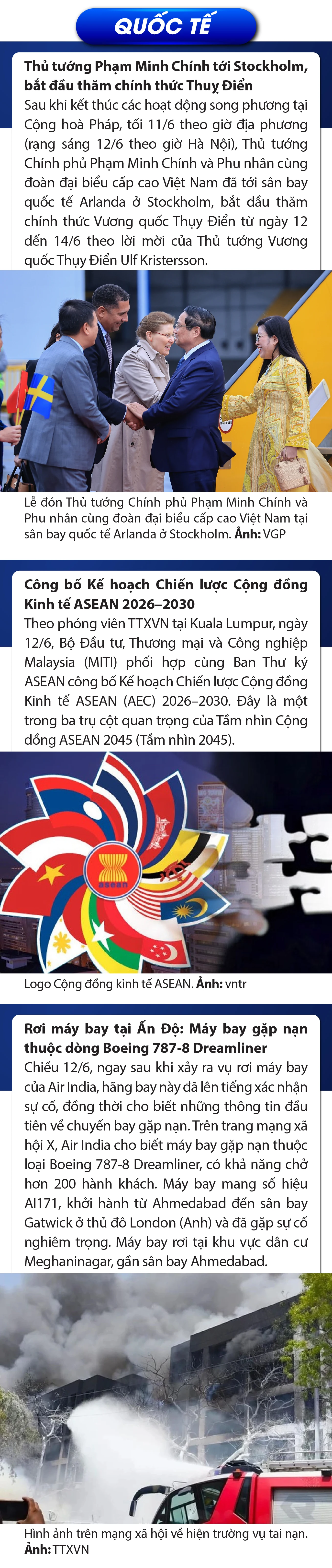 Sự kiện nổi bật trong nước, quốc tế ngày 12/6/2025