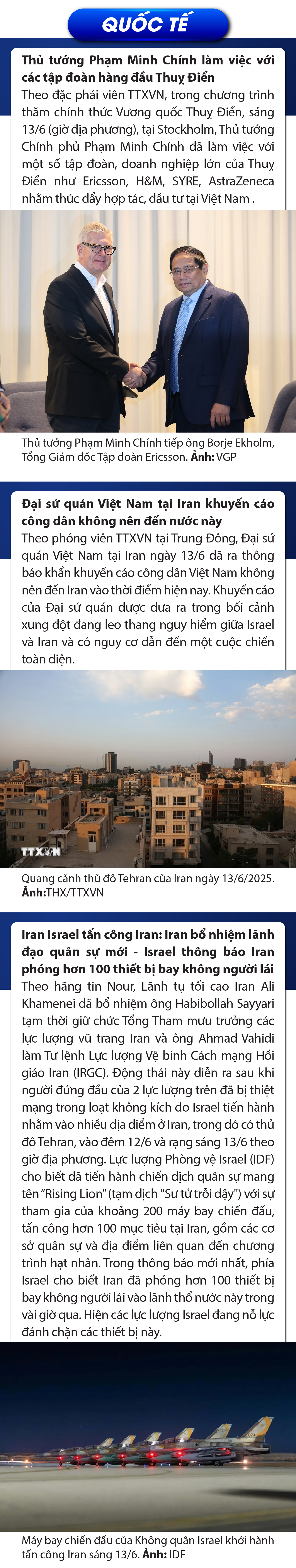 Sự kiện nổi bật trong nước, quốc tế ngày 13/6/2025