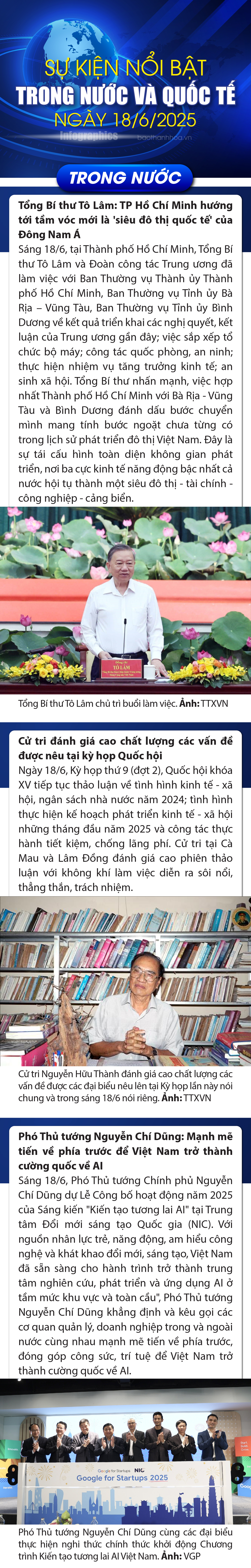 Sự kiện nổi bật trong nước, quốc tế ngày 18/6/2025