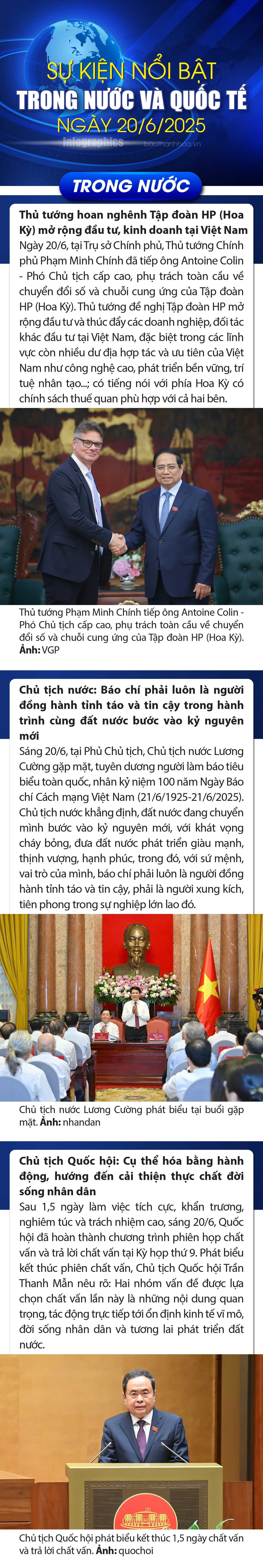 Sự kiện nổi bật trong nước, quốc tế ngày 20/6/2025