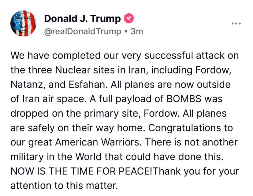 Tổng thống Trump thông báo Mỹ không kích 3 cơ sở hạt nhân tại Iran