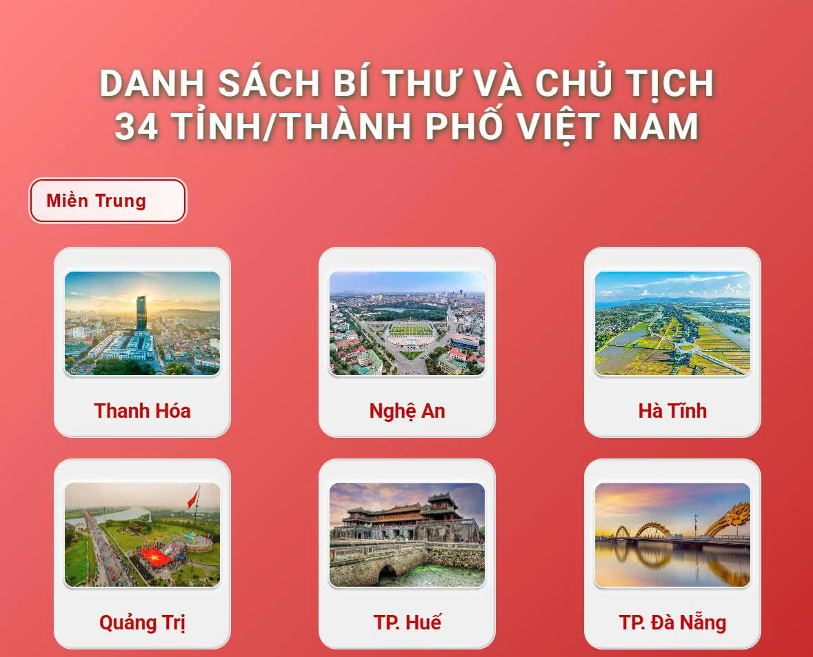 [Interactive] Danh sách Bí thư, Chủ tịch Ủy ban nhân dân 34 tỉnh, thành phố Việt Nam