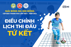 Điều chỉnh lịch thi đấu tứ kết giải Bóng đá Nhi đồng Cúp Báo Thanh Hóa lần thứ nhất - năm 2022