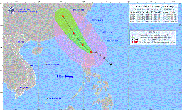 Bão Doksuri di chuyển theo hướng Tây Bắc, giật trên cấp 17