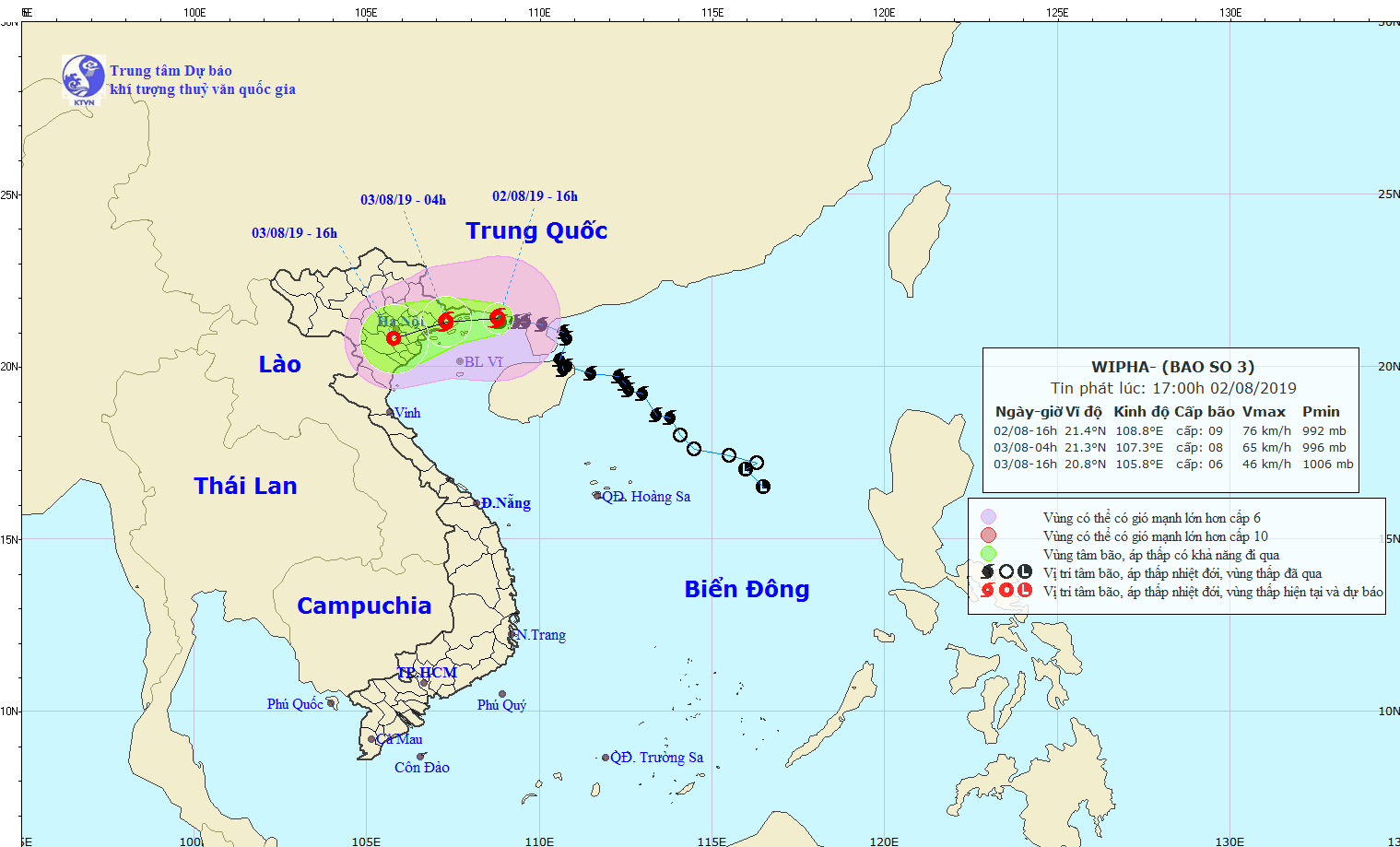 TIN BÃO KHẨN CẤP (CƠN BÃO SỐ 3) CẬP NHẬT 16 giờ ngày 02/8/2019