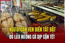 Người dân ven biển tất bật đỏ lửa nướng cá dịp cận tết