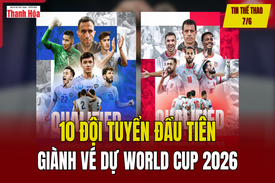 Tin thể thao 7/6: 10 đội tuyển đầu tiên giành vé dự World Cup 2026