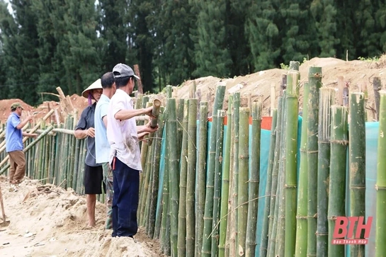 Hoằng Hoá: Gia cố tạm thời để hạn chế  sự phát triển của sạt lở, xâm thực tại bờ biển
