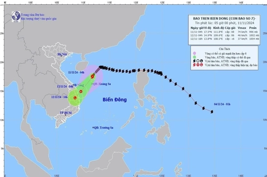 Bão số 7 giảm cường độ, di chuyển theo hướng Tây Nam