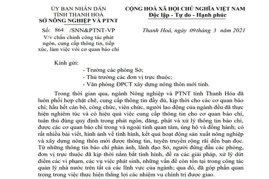 Ngành nông nghiệp Thanh Hóa chấn chỉnh công tác phát ngôn, cung cấp thông tin, làm việc với cơ quan báo chí