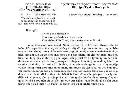 Ngành nông nghiệp Thanh Hóa chấn chỉnh công tác phát ngôn, cung cấp thông tin, làm việc với cơ quan báo chí