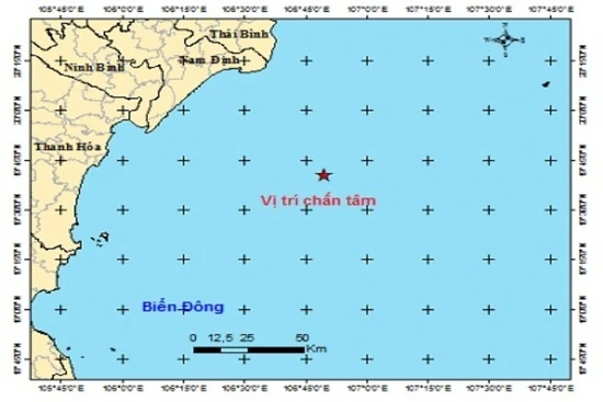 Động đất có độ lớn 2.9 cách bờ biển Sầm Sơn 90km